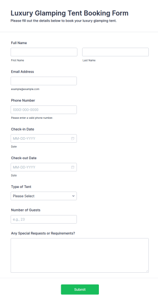 Luxury Glamping Tent Booking Form Template