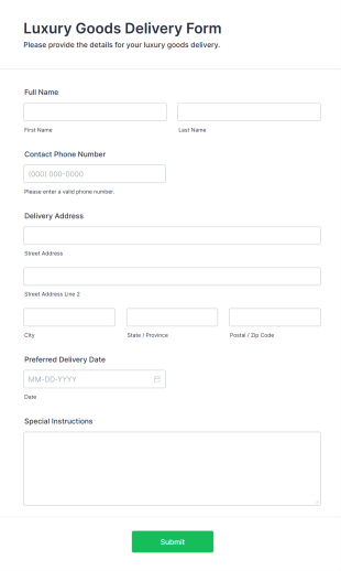 Luxury Goods Delivery Form Template