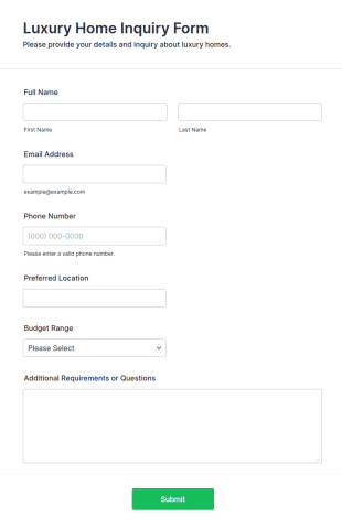 Luxury Home Inquiry Form Template