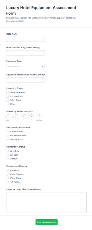 Luxury Hotel Equipment Assessment Form Template