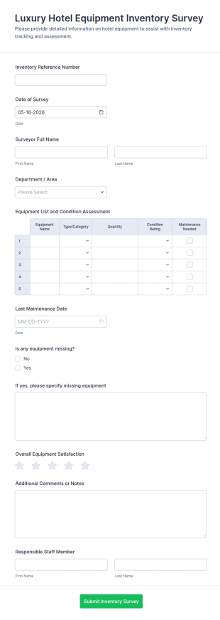 Luxury Hotel Equipment Inventory Survey Form Template