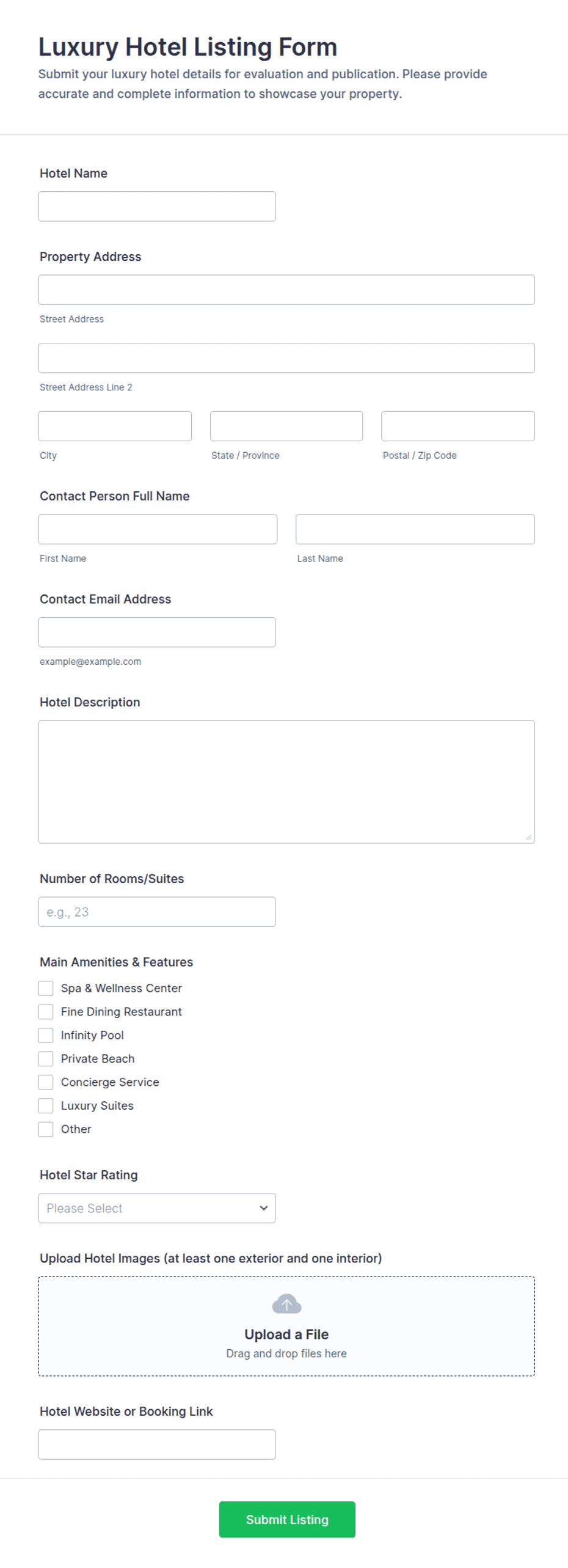 Luxury Hotel Listing Form Template | Jotform