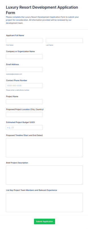Luxury Resort Development Application Form Template