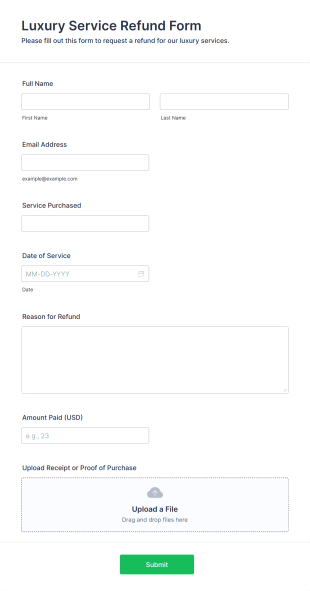 Luxury Service Refund Form Template
