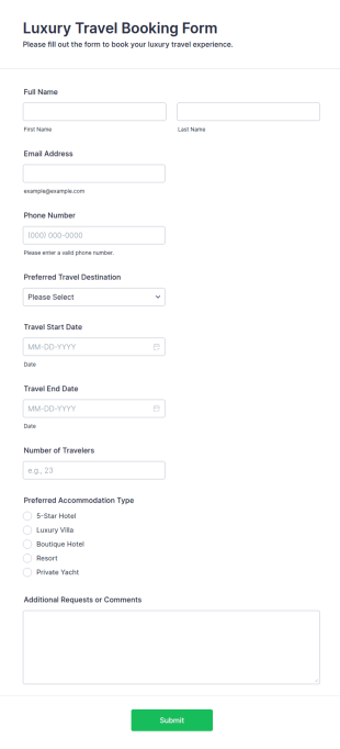 Luxury Travel Booking Form Template