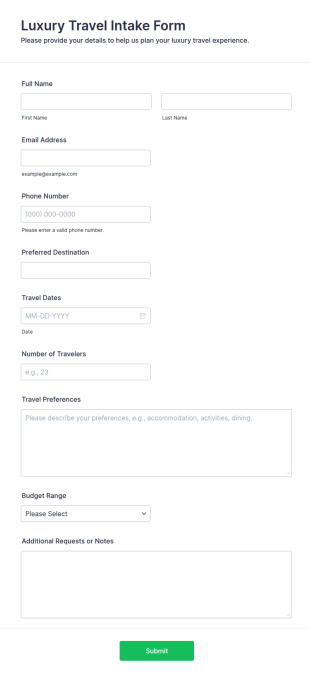 Luxury Travel Intake Form Template