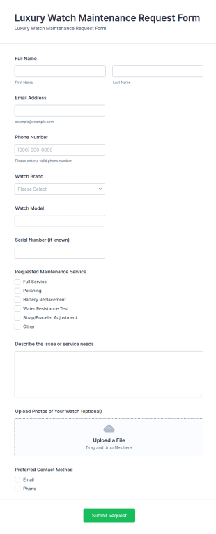 Luxury Watch Maintenance Request Form Template