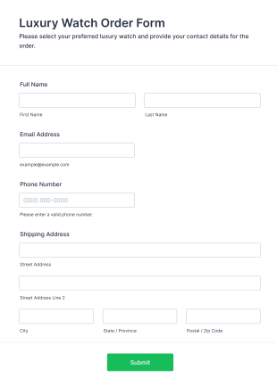 Luxury Watch Order Form Template
