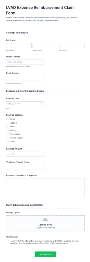 LVAD Expense Reimbursement Claim Form Template