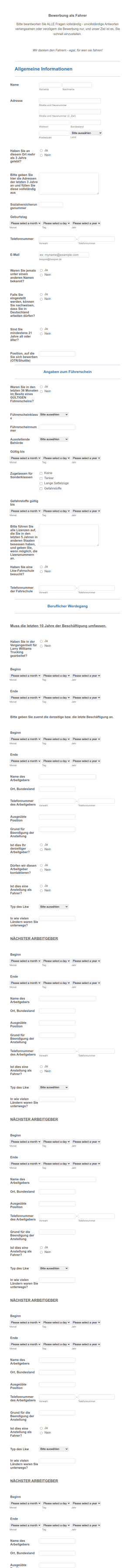 LWT Lkw Fahrer Bewerbung Form Template