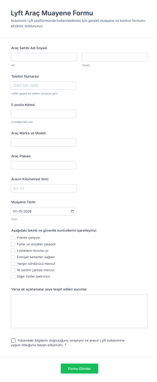 Lyft Araç Muayene Form Şablonu