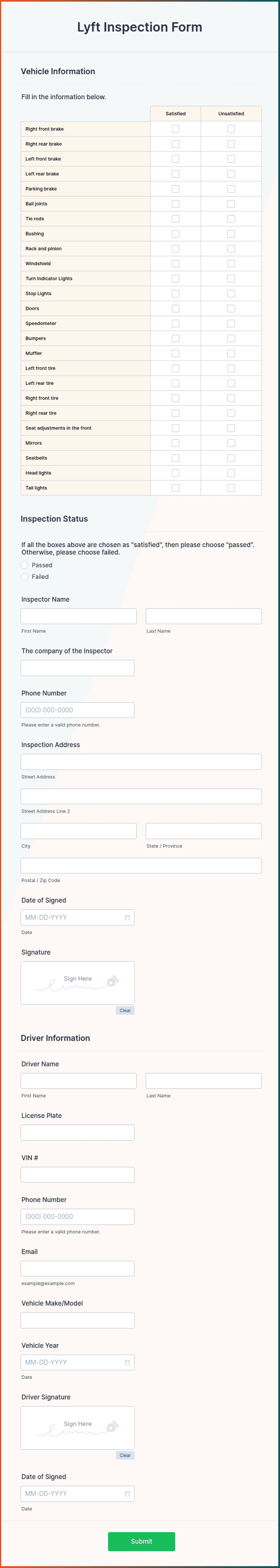 Lyft Inspection Form Template Jotform