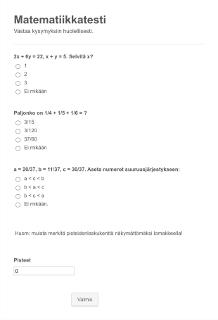 Lyhyt Matematiikan Testi Form Template