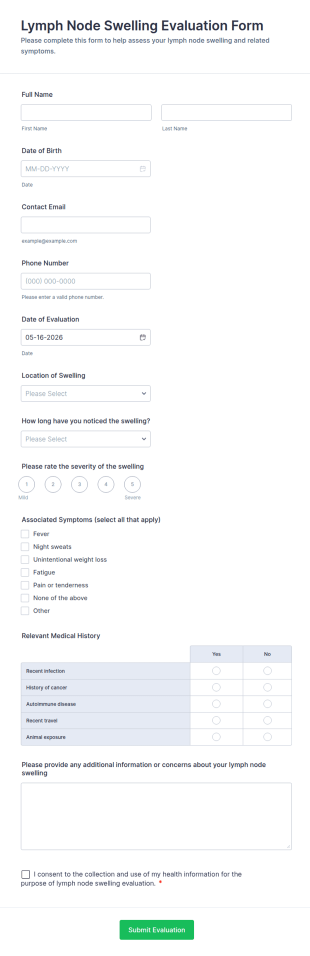Lymph Node Swelling Evaluation Form Template