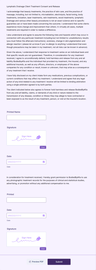 Lymphatic Drainage And Massage Consent Form Template
