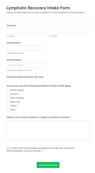 Lymphatic Recovery Intake Form Template