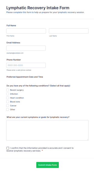 Lymphatic Recovery Intake Form Template