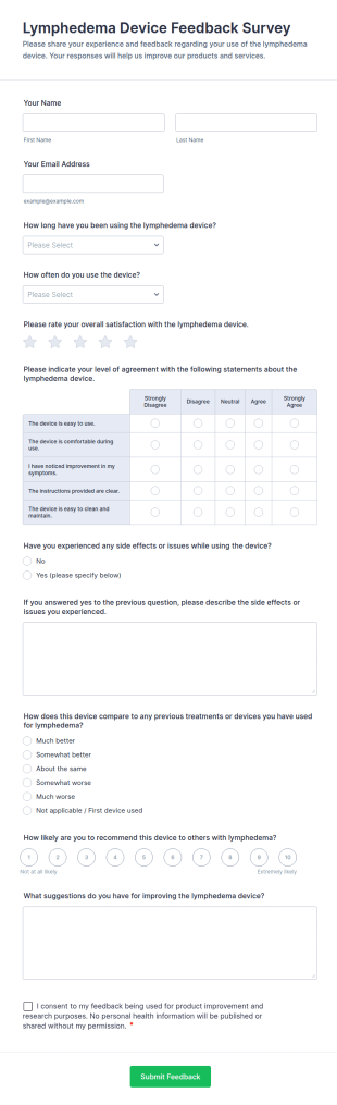 Lymphedema Device Feedback Survey Form Template