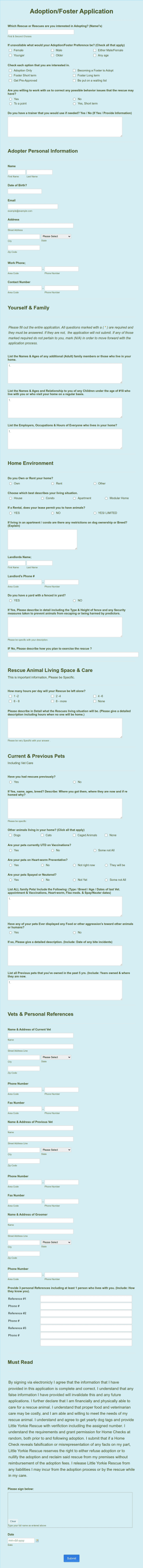 LYR AdoptionFoster Application Form Template