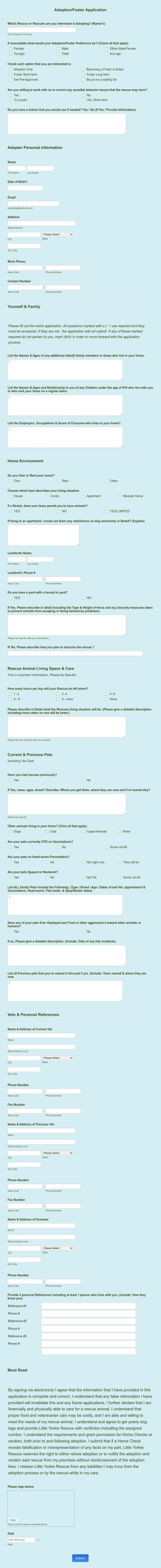 LYR AdoptionFoster Application Form Template