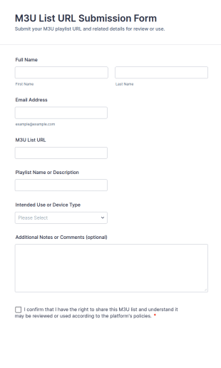 M3U List URL Submission Form Template