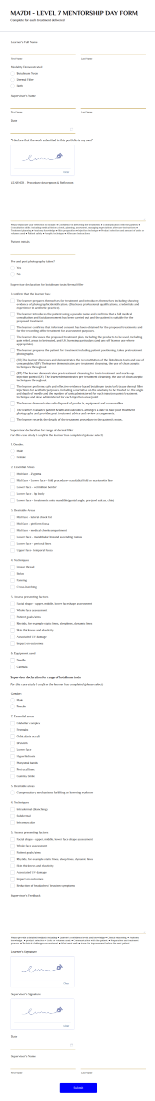 Level 7 Aesthetics Diploma Form Template