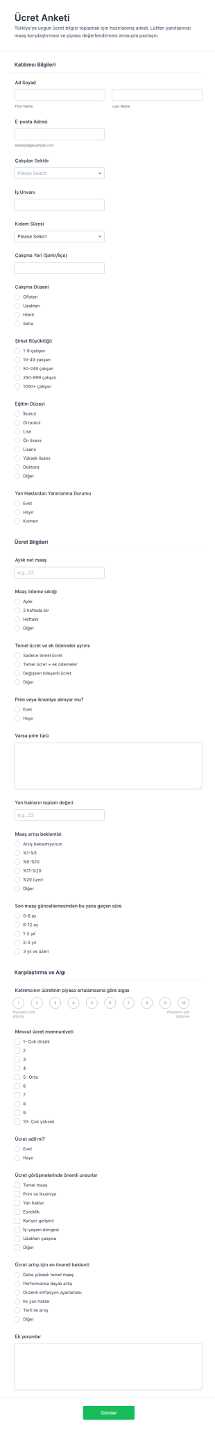 Maaş Anketi Form Şablonu
