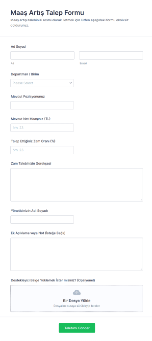 Maaş Artış Talep Form Template