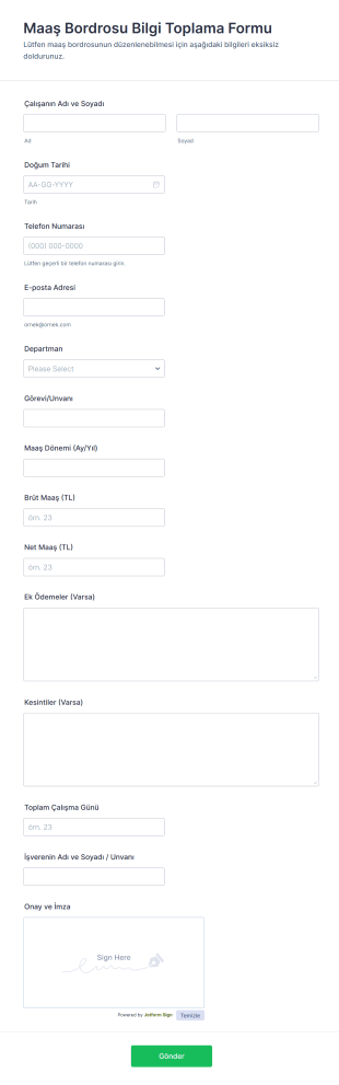 Maaş Bordrosu Bilgi Toplama Form Şablonu