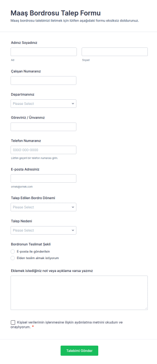 Maaş Bordrosu Talep Form Şablonu
