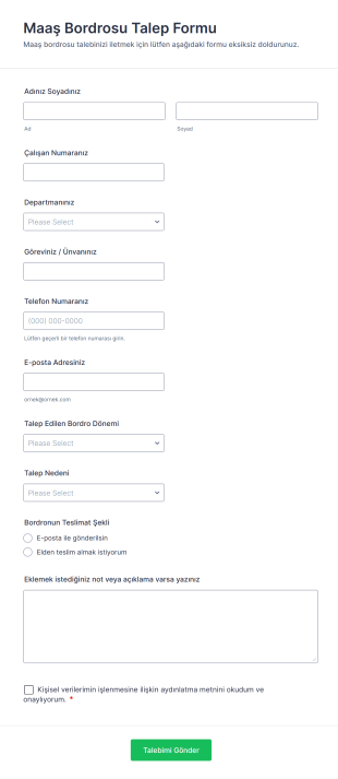 Maaş Bordrosu Talep Form Şablonu