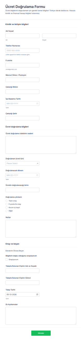 Maaş Doğrulama Anketi Form Şablonu