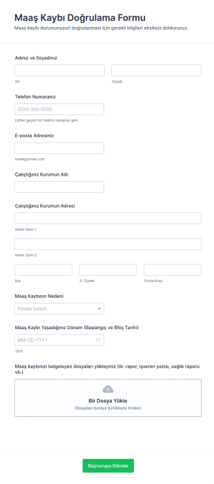 Maaş Kaybı Doğrulama Form Şablonu