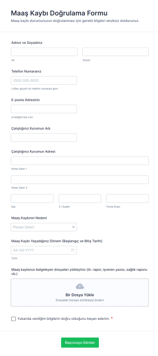 Maaş Kaybı Doğrulama Form Şablonu