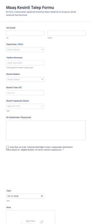 Maaş Kesinti Talep Form Şablonu