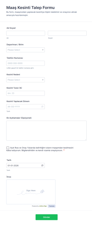 Maaş Kesinti Talep Form Şablonu