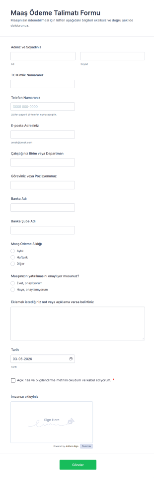 Maaş Ödeme Talimatı Form Şablonu