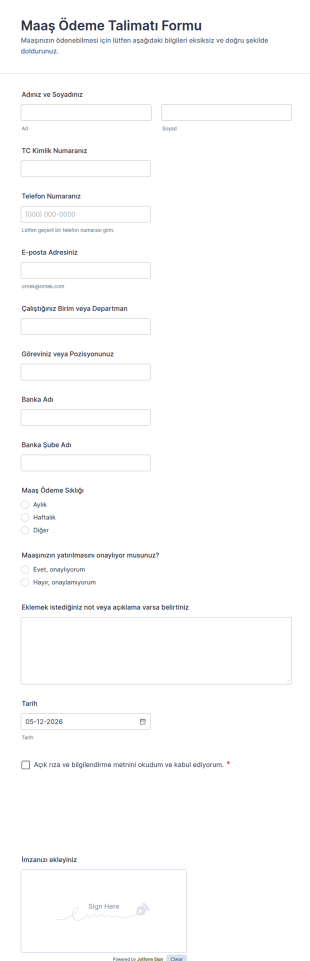 Maaş Ödeme Talimatı Form Şablonu