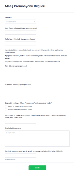 Maaş Promosyonu Bilgileri Form Şablonu