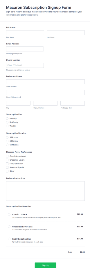 Macaron Subscription Signup Form Template