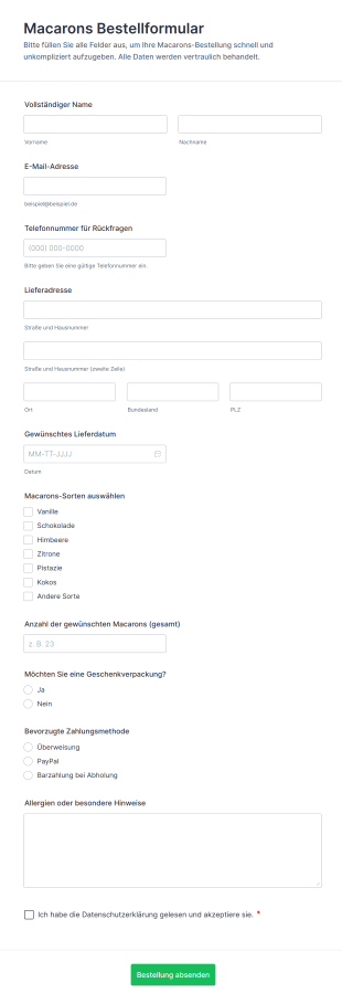 Macarons Bestellformular