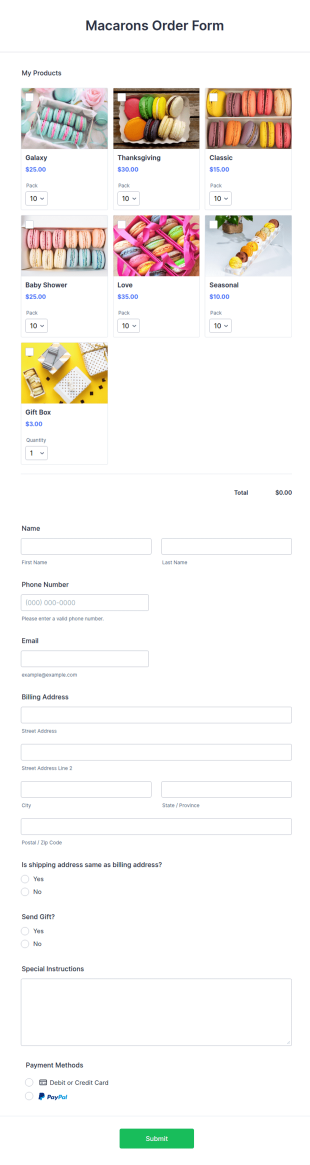 Macarons Order Form Template
