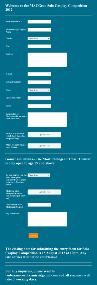 Competition Registration Form Template