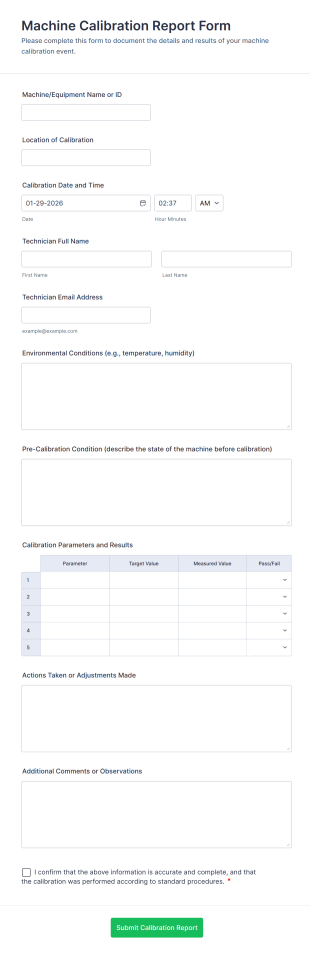 Machine Calibration Report Form Template