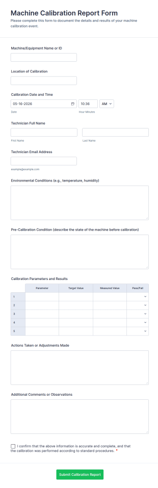 Machine Calibration Report Form Template