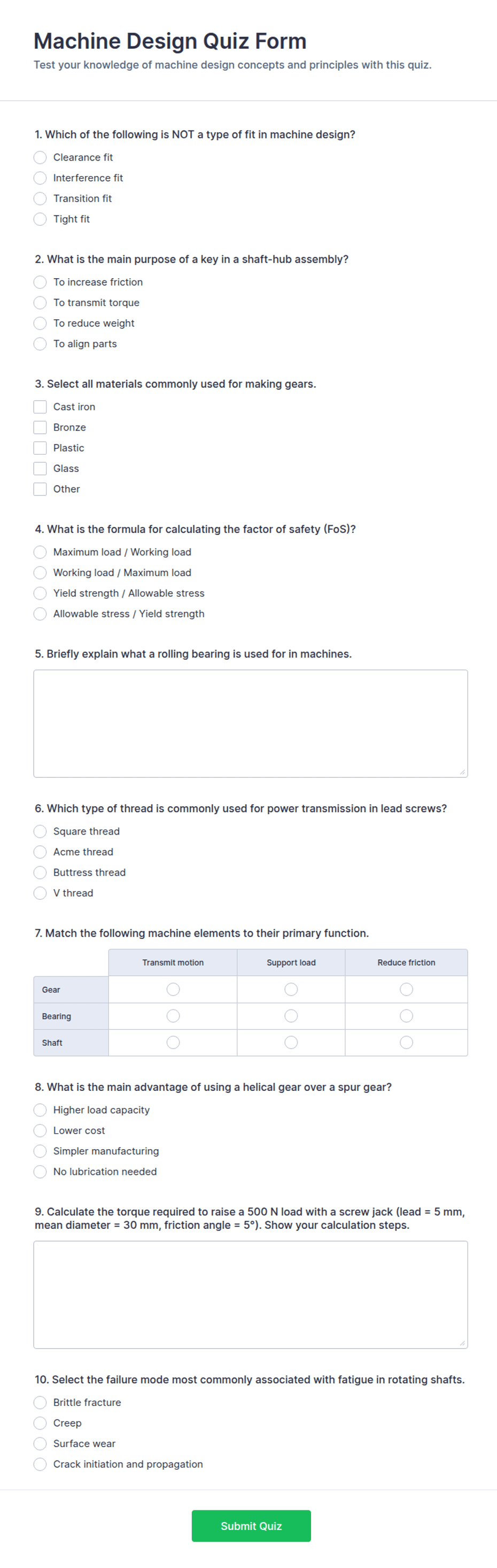 Machine Design Quiz Form Template | Jotform
