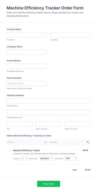 Machine Efficiency Tracker Order Form Template