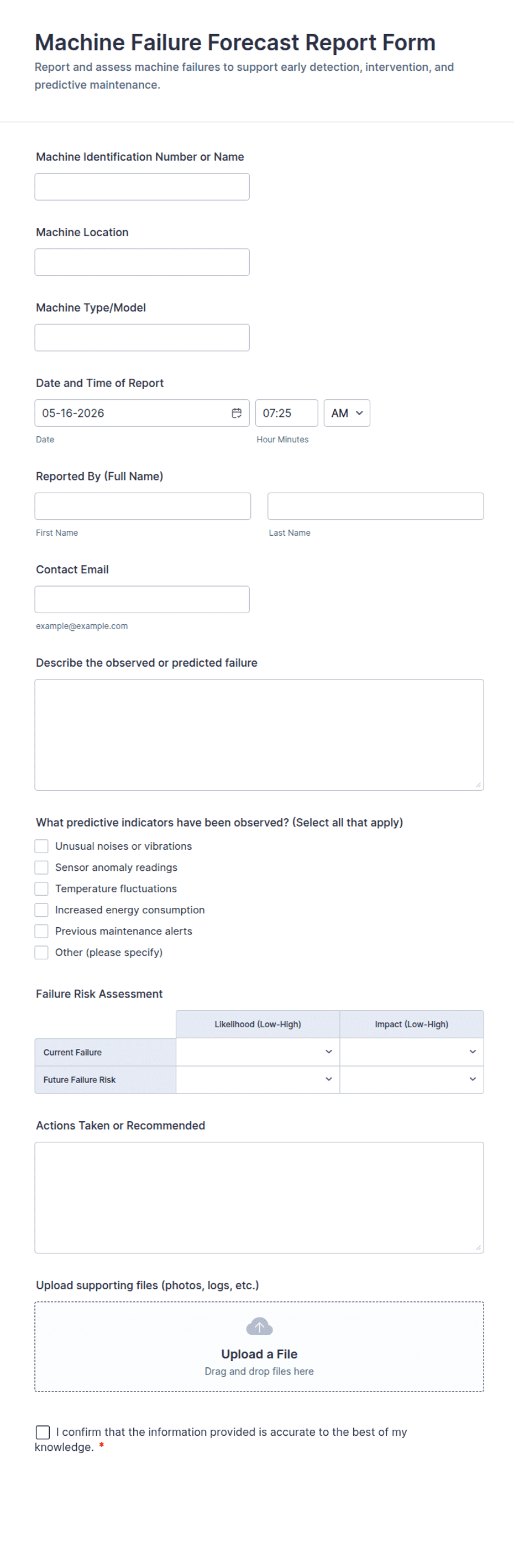 Machine Failure Report Project Machine Failure Forecast Report Form Template | Jotform