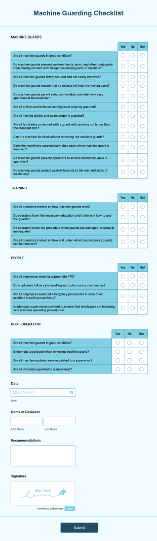 Machine Guarding Checklist Form Template