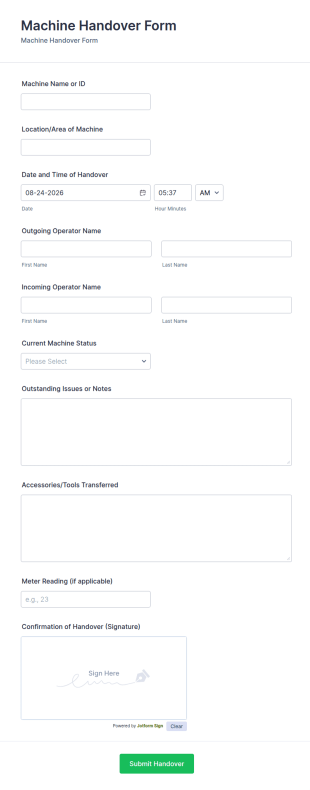 Machine Handover Form Template